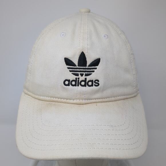 Adidas Slideback Hat White One Size Adjustable Embroidered Trefoil Cotton - Picture 2 of 9